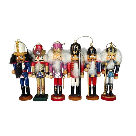 Christmas Holiday Handcrafted Multi-Character Wood Nutcracker 5” Set of 6 - Picture 1 of 2